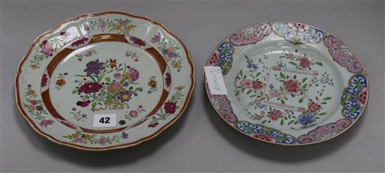 Two Chinese export famille rose plates, Qianlong period largest 25cm